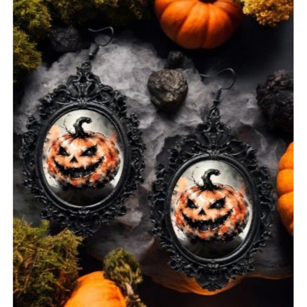 Pumpkin Earrings Spooky Season Jack-O-Lantern Halloween October Spice Vibes